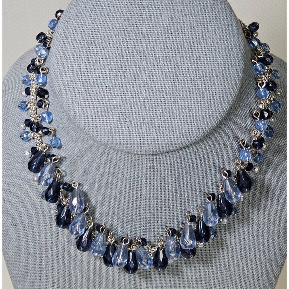 Avon Bead Fringe Choker & Unbranded Blue Cat Eye Floater Necklace, Vintage - Picture 2 of 10